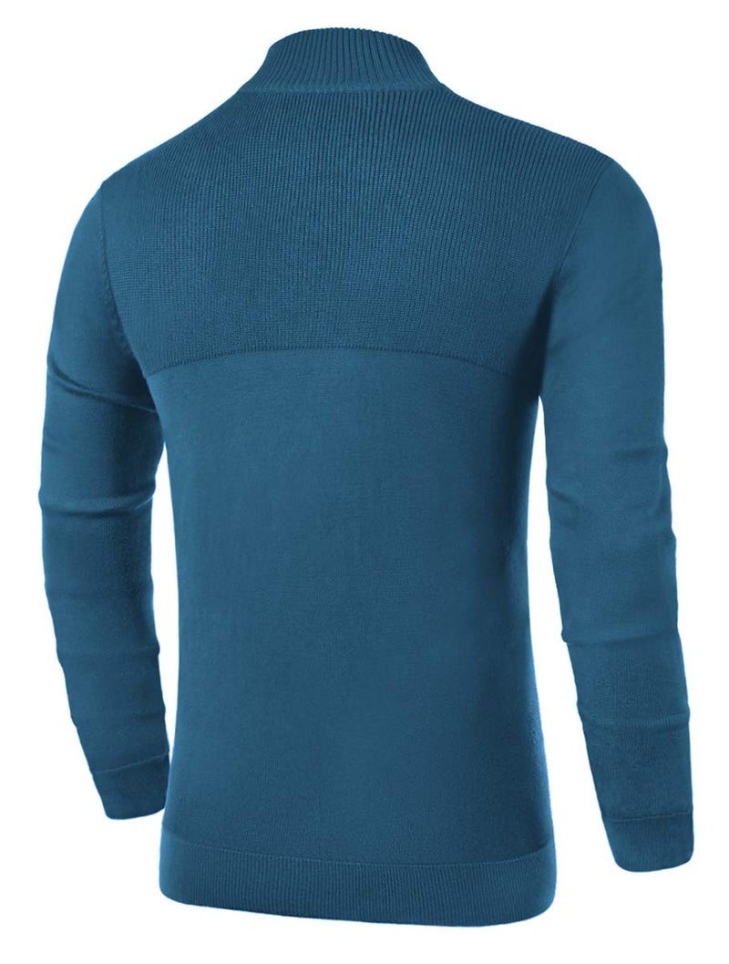 NITAGUT Mens Slim Fit Zip Up Mock Neck Polo Sweater Casual Long Sleeve Sweater and Pullover Sweaters with Ribbing Edge(Blue-M) - Image 2